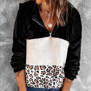 🔥🐆HOT!! Leopard Colorblock Fleece Sweatshirt